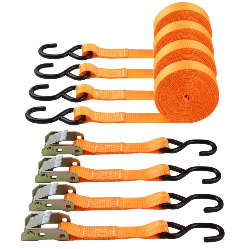 JCHL Tie-Down Cam Straps, JCHL Ratchet Tie Down Strap 1" x20' Lashing Strap Cargo Tie Down Strap Polyester Webbing Coated S-Hooks Cambuckle Metal Buckles 1000lbs Capacity Securing Straps (Pack of 4) - Image 1